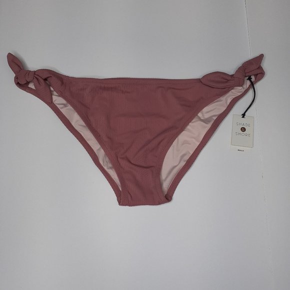 SHADE & SHORE Mauve Ribbed Side Tie Hipster Bikini Bottoms Mix & Match NWT - Picture 4 of 16